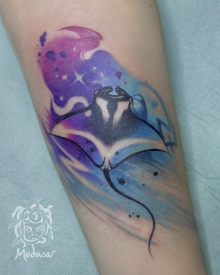 Abstract manta tattoo